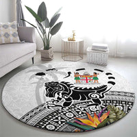 Fiji Iguana Round Carpet Tapa Tribal Tattoo and Hibiscus
