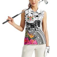 Fiji Iguana Women Sleeveless Polo Shirt Tapa Tribal Tattoo and Hibiscus
