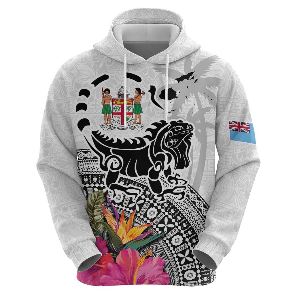 Fiji Iguana Zip Hoodie Tapa Tribal Tattoo and Hibiscus