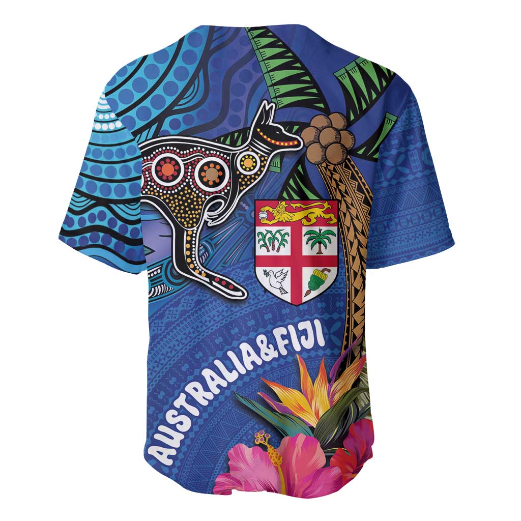 Fiji and Australia Together Baseball Jersey Aboriginal Kangaroo and Tapa Tribal Hibiscus LT03 - Polynesian Pride
