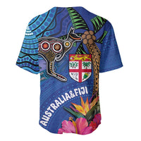 Fiji and Australia Together Baseball Jersey Aboriginal Kangaroo and Tapa Tribal Hibiscus LT03 - Polynesian Pride
