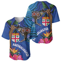 Fiji and Australia Together Baseball Jersey Aboriginal Kangaroo and Tapa Tribal Hibiscus LT03 - Polynesian Pride