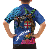 Fiji and Australia Together Family Matching Tank Maxi Dress and Hawaiian Shirt Aboriginal Kangaroo and Tapa Tribal Hibiscus LT03 - Polynesian Pride