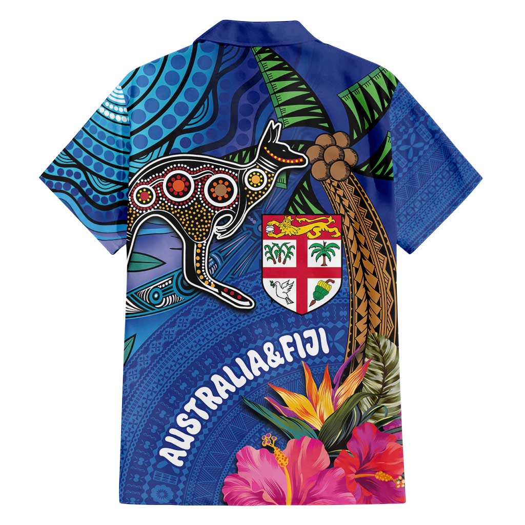 Fiji and Australia Together Family Matching Tank Maxi Dress and Hawaiian Shirt Aboriginal Kangaroo and Tapa Tribal Hibiscus LT03 - Polynesian Pride