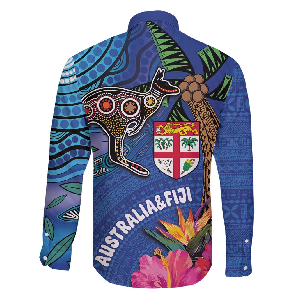 Fiji and Australia Together Family Matching Tank Maxi Dress and Hawaiian Shirt Aboriginal Kangaroo and Tapa Tribal Hibiscus LT03 - Polynesian Pride