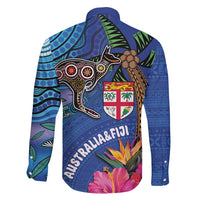 Fiji and Australia Together Family Matching Tank Maxi Dress and Hawaiian Shirt Aboriginal Kangaroo and Tapa Tribal Hibiscus LT03 - Polynesian Pride