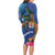 Fiji and Australia Together Long Sleeve Bodycon Dress Aboriginal Kangaroo and Tapa Tribal Hibiscus