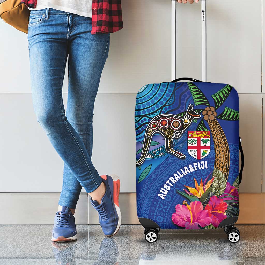 Fiji and Australia Together Luggage Cover Aboriginal Kangaroo and Tapa Tribal Hibiscus LT03 - Polynesian Pride