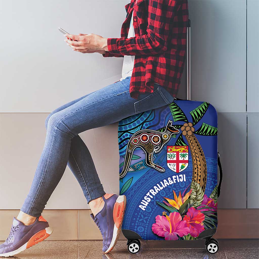Fiji and Australia Together Luggage Cover Aboriginal Kangaroo and Tapa Tribal Hibiscus LT03 - Polynesian Pride