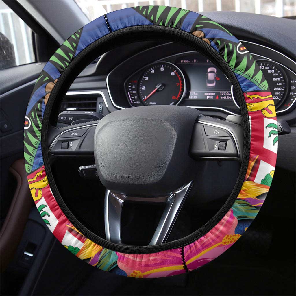 Fiji and Australia Together Steering Wheel Cover Aboriginal Kangaroo and Tapa Tribal Hibiscus LT03 - Polynesian Pride