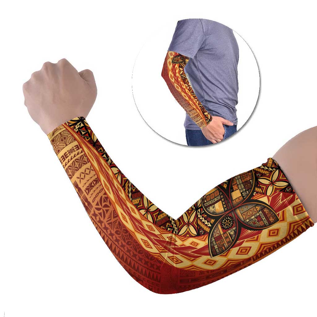 Samoan Pacific Tribal Flower Geometric Art Tattoos Arm Sleeves Siapo Pattern Flame Sunset - Polynesian Pride
