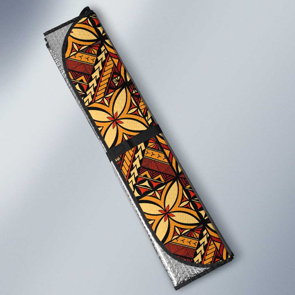 Samoan Pacific Tribal Flower Geometric Art Tattoos Auto Sun Shade Siapo Pattern Flame Sunset - Polynesian Pride