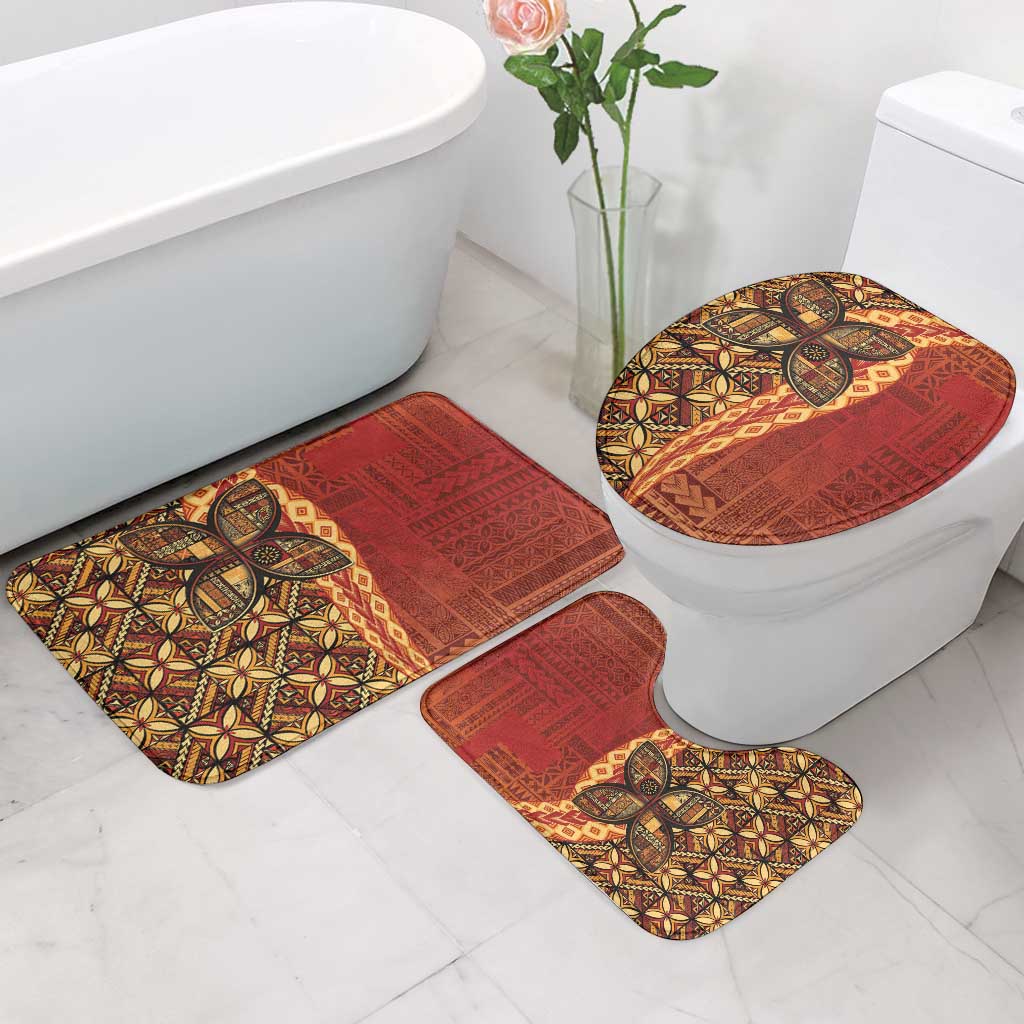 Samoan Pacific Tribal Flower Geometric Art Tattoos Bathroom Set Siapo Pattern Flame Sunset - Polynesian Pride