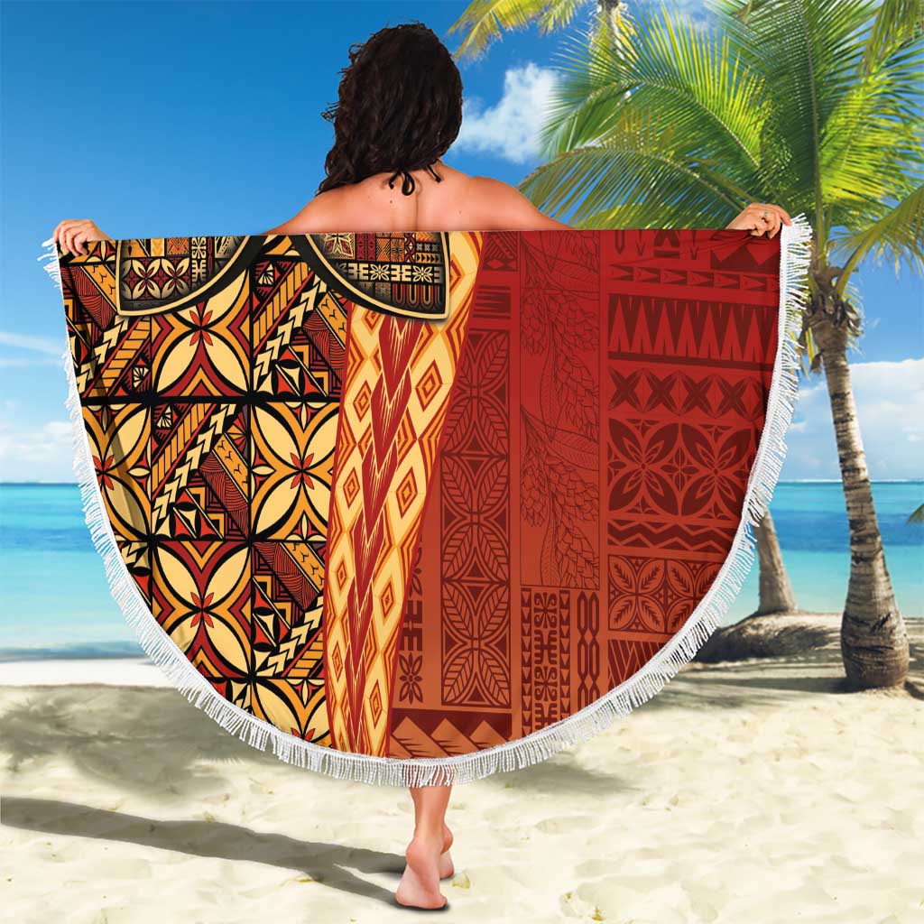 Samoan Pacific Tribal Flower Geometric Art Tattoos Beach Blanket Siapo Pattern Flame Sunset - Polynesian Pride