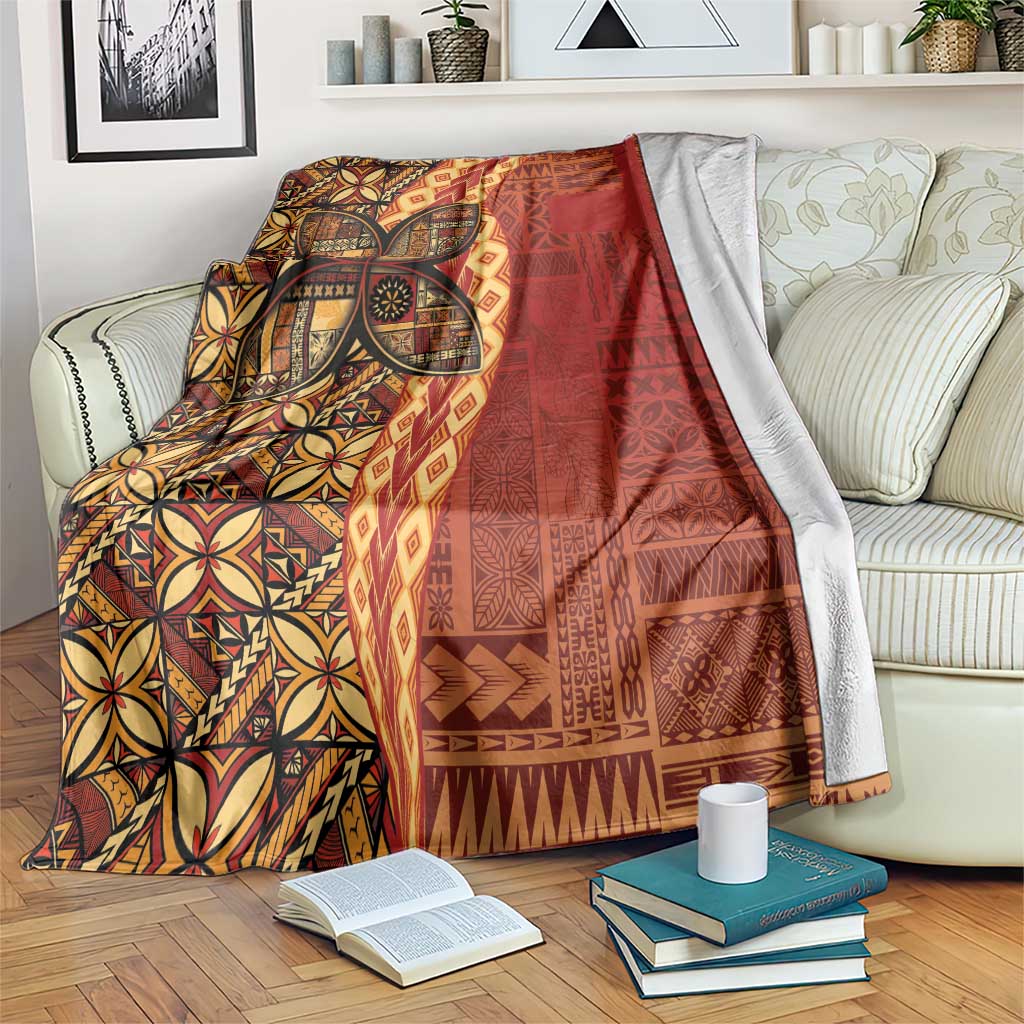 Samoan Pacific Tribal Flower Geometric Art Tattoos Blanket Siapo Pattern Flame Sunset - Polynesian Pride