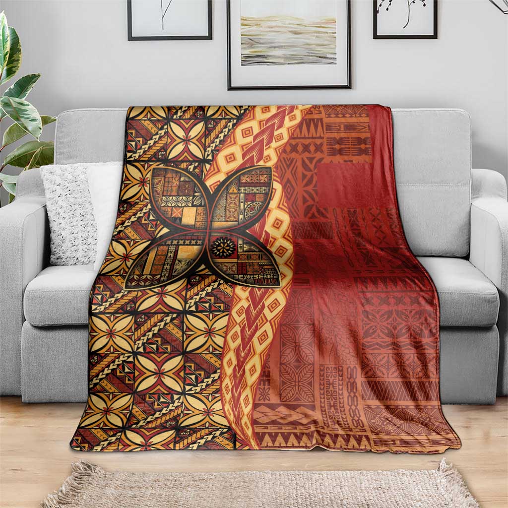 Samoan Pacific Tribal Flower Geometric Art Tattoos Blanket Siapo Pattern Flame Sunset - Polynesian Pride