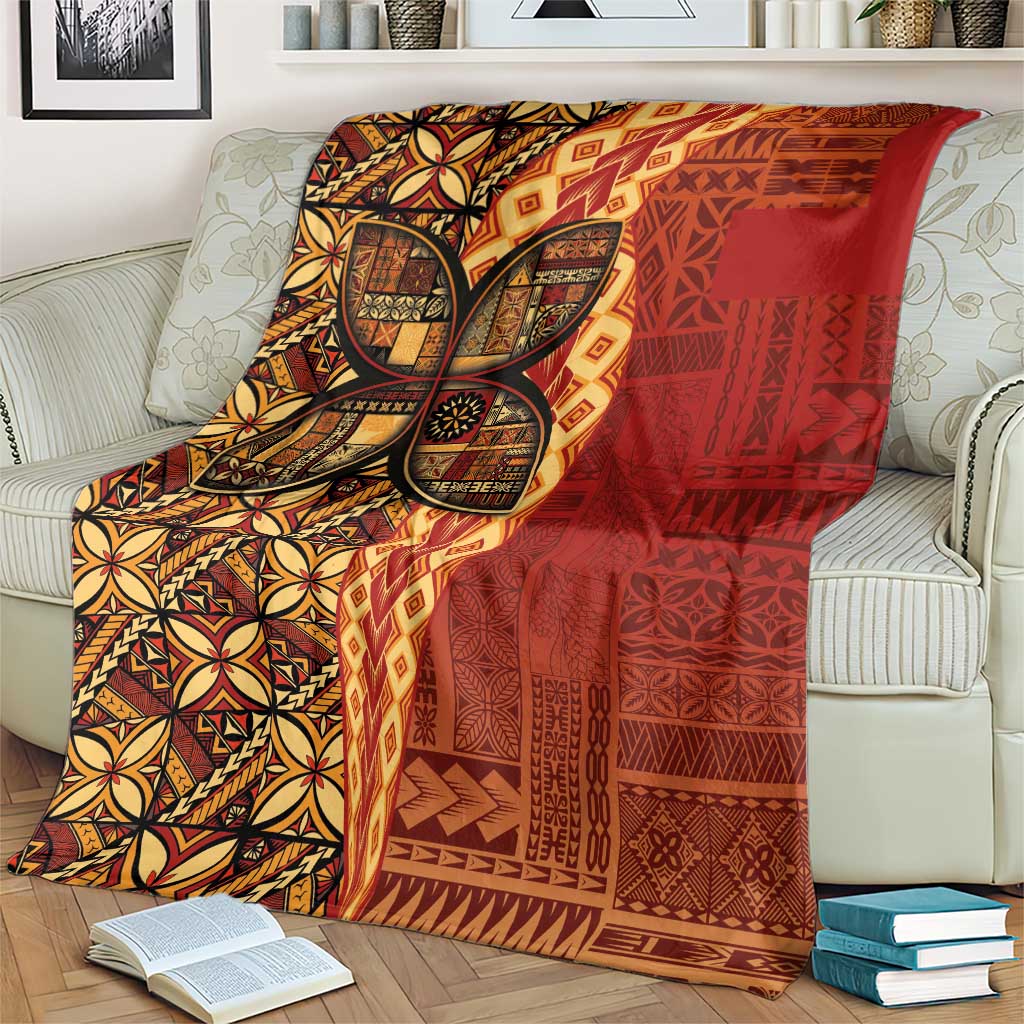Samoan Pacific Tribal Flower Geometric Art Tattoos Blanket Siapo Pattern Flame Sunset - Polynesian Pride