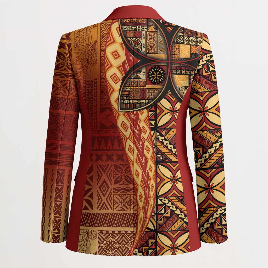 Samoan Pacific Tribal Flower Geometric Art Tattoos Blazer Siapo Pattern Flame Sunset - Polynesian Pride