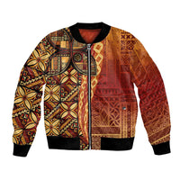 Samoan Pacific Tribal Flower Geometric Art Tattoos Bomber Jacket Siapo Pattern Flame Sunset LT03 Unisex Red - Polynesian Pride