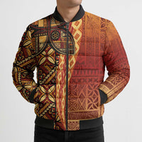 Samoan Pacific Tribal Flower Geometric Art Tattoos Bomber Puffer Jacket Siapo Pattern Flame Sunset - Polynesian Pride