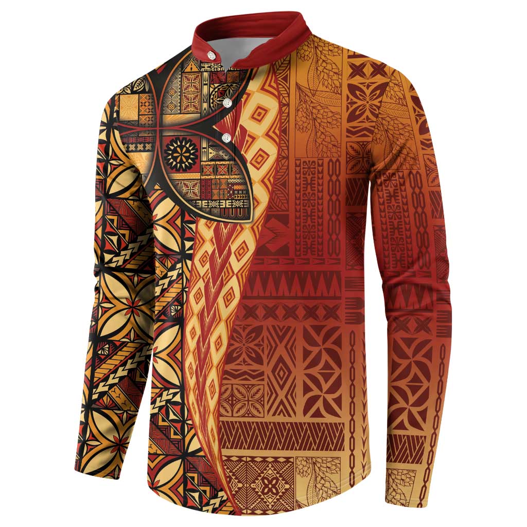 Samoan Pacific Tribal Flower Geometric Art Tattoos Button Sweatshirt Siapo Pattern Flame Sunset - Polynesian Pride