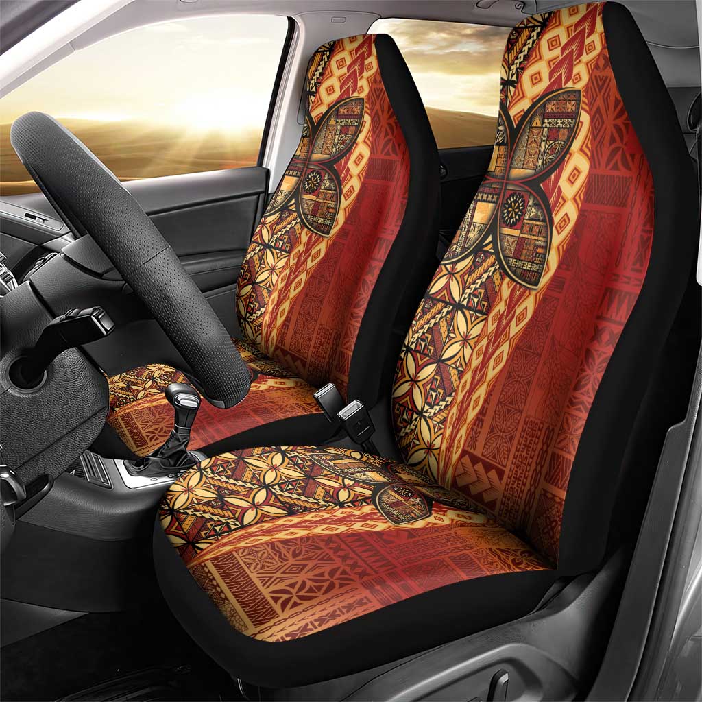 Samoan Pacific Tribal Flower Geometric Art Tattoos Car Seat Cover Siapo Pattern Flame Sunset - Polynesian Pride