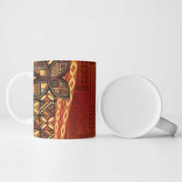 Samoan Pacific Tribal Flower Geometric Art Tattoos Ceramic Mug Siapo Pattern Flame Sunset - Polynesian Pride