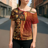 Samoan Pacific Tribal Flower Geometric Art Tattoos Cross Shoulder Shirt Siapo Pattern Flame Sunset - Polynesian Pride