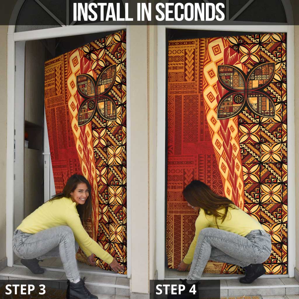 Samoan Pacific Tribal Flower Geometric Art Tattoos Door Cover Siapo Pattern Flame Sunset - Polynesian Pride
