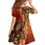 Samoan Pacific Tribal Flower Geometric Art Tattoos Family Matching Off The Shoulder Long Sleeve Dress and Hawaiian Shirt Siapo Pattern Flame Sunset - Polynesian Pride