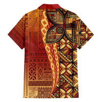 Samoan Pacific Tribal Flower Geometric Art Tattoos Family Matching Off The Shoulder Long Sleeve Dress and Hawaiian Shirt Siapo Pattern Flame Sunset - Polynesian Pride