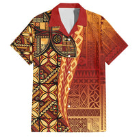 Samoan Pacific Tribal Flower Geometric Art Tattoos Family Matching Off Shoulder Maxi Dress and Hawaiian Shirt Siapo Pattern Flame Sunset - Polynesian Pride