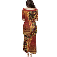 Samoan Pacific Tribal Flower Geometric Art Tattoos Family Matching Puletasi and Hawaiian Shirt Siapo Pattern Flame Sunset - Polynesian Pride