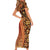 Samoan Pacific Tribal Flower Geometric Art Tattoos Family Matching Short Sleeve Bodycon Dress and Hawaiian Shirt Siapo Pattern Flame Sunset - Polynesian Pride