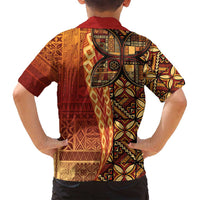 Samoan Pacific Tribal Flower Geometric Art Tattoos Family Matching Tank Maxi Dress and Hawaiian Shirt Siapo Pattern Flame Sunset - Polynesian Pride