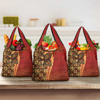 Samoan Pacific Tribal Flower Geometric Art Tattoos Grocery Bag Siapo Pattern Flame Sunset - Polynesian Pride