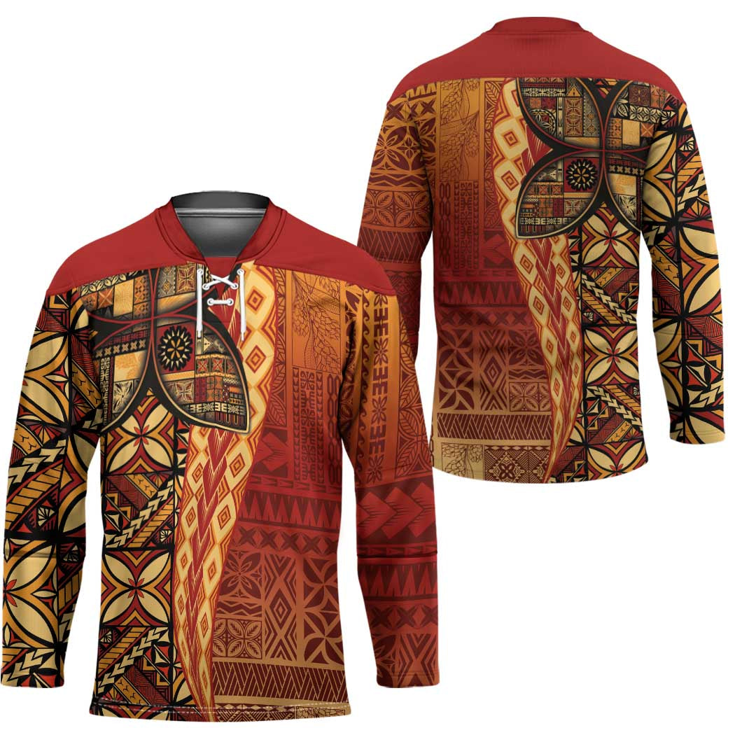 Samoan Pacific Tribal Flower Geometric Art Tattoos Hockey Jersey Siapo Pattern Flame Sunset - Polynesian Pride