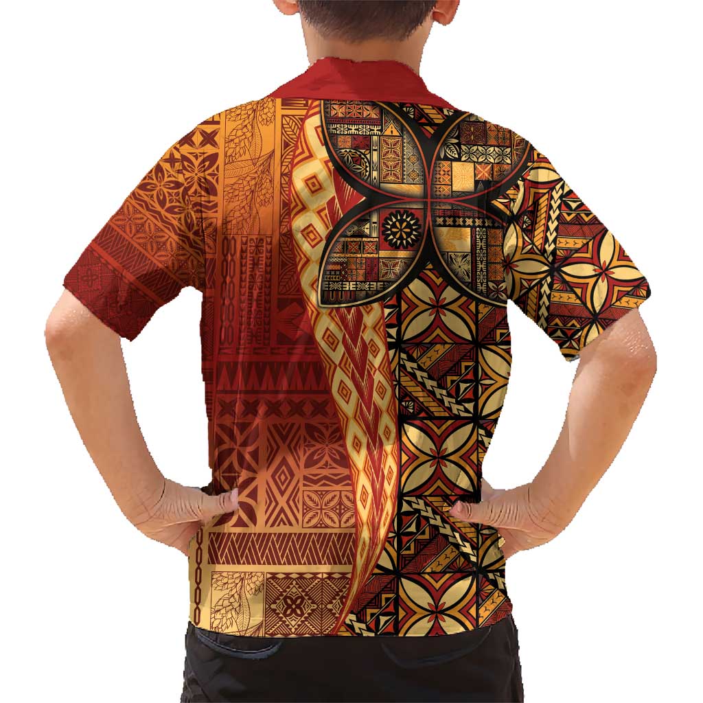 Samoan Pacific Tribal Flower Geometric Art Tattoos Kid Hawaiian Shirt Siapo Pattern Flame Sunset LT03 - Polynesian Pride