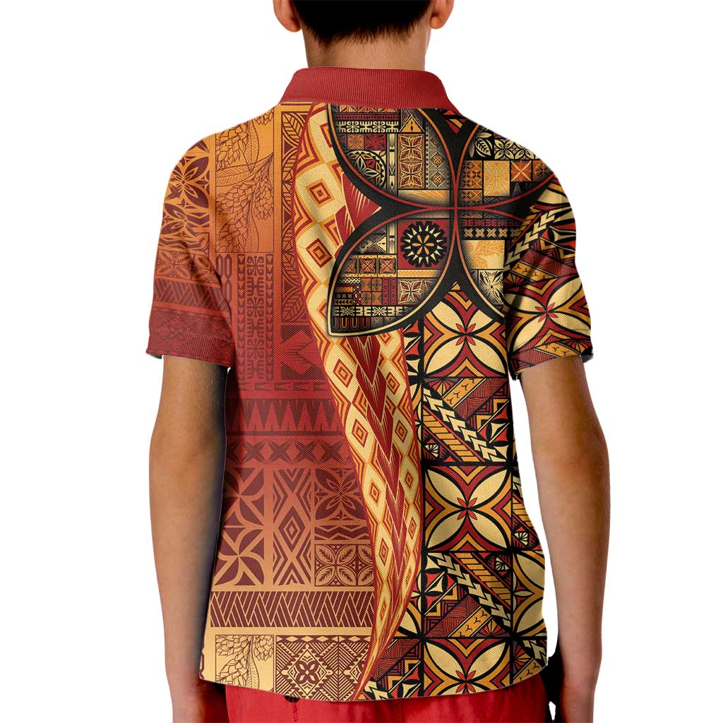 Samoan Pacific Tribal Flower Geometric Art Tattoos Kid Polo Shirt Siapo Pattern Flame Sunset LT03 - Polynesian Pride