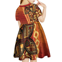 Samoan Pacific Tribal Flower Geometric Art Tattoos Kid Short Sleeve Dress Siapo Pattern Flame Sunset - Polynesian Pride