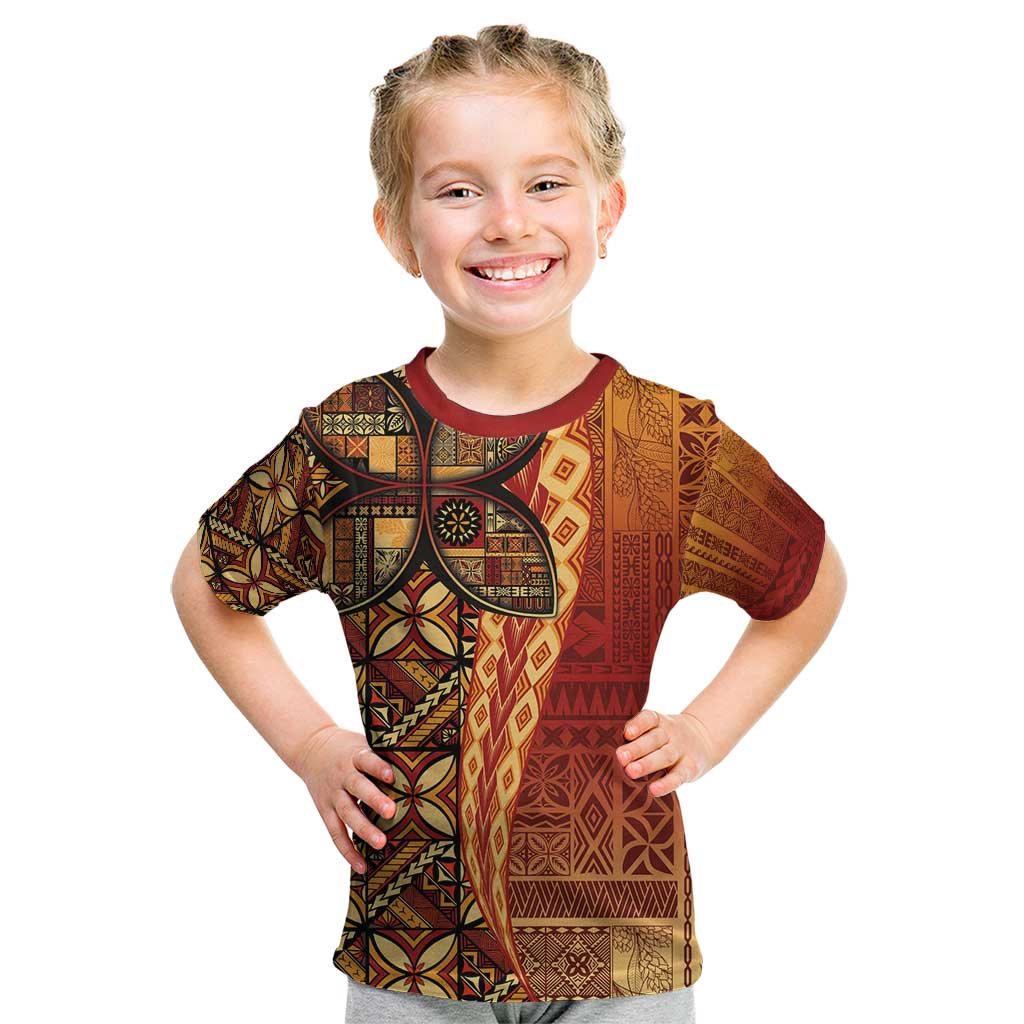 Samoan Pacific Tribal Flower Geometric Art Tattoos Kid T Shirt Siapo Pattern Flame Sunset LT03 Red - Polynesian Pride