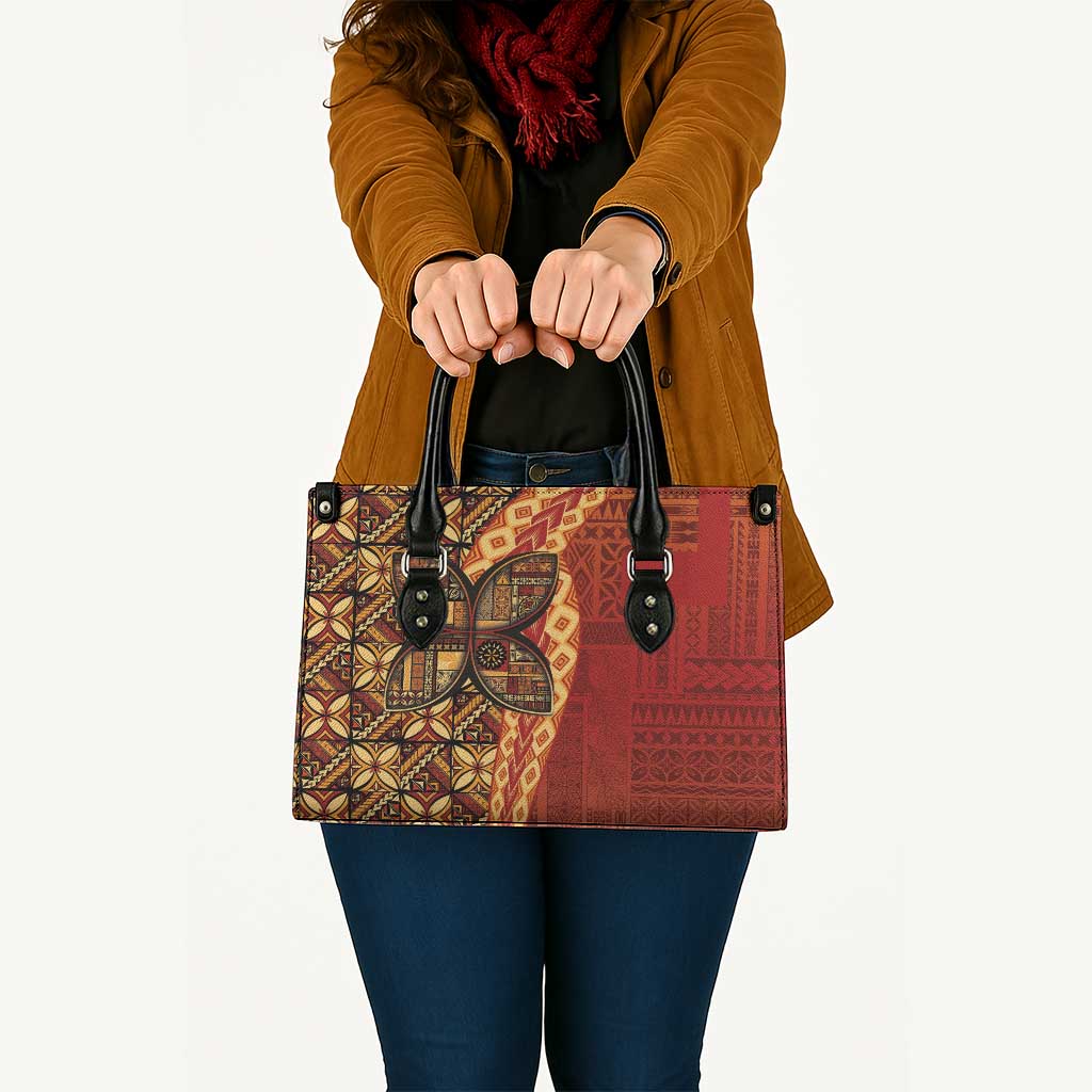 Samoan Pacific Tribal Flower Geometric Art Tattoos Leather Bag Siapo Pattern Flame Sunset - Polynesian Pride