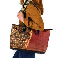 Samoan Pacific Tribal Flower Geometric Art Tattoos Leather Tote Bag Siapo Pattern Flame Sunset LT03 Red - Polynesian Pride