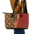 Samoan Pacific Tribal Flower Geometric Art Tattoos Leather Tote Bag Siapo Pattern Flame Sunset - Polynesian Pride
