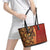 Samoan Pacific Tribal Flower Geometric Art Tattoos Leather Tote Bag Siapo Pattern Flame Sunset - Polynesian Pride