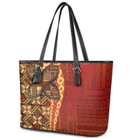 Samoan Pacific Tribal Flower Geometric Art Tattoos Leather Tote Bag Siapo Pattern Flame Sunset LT03 - Polynesian Pride