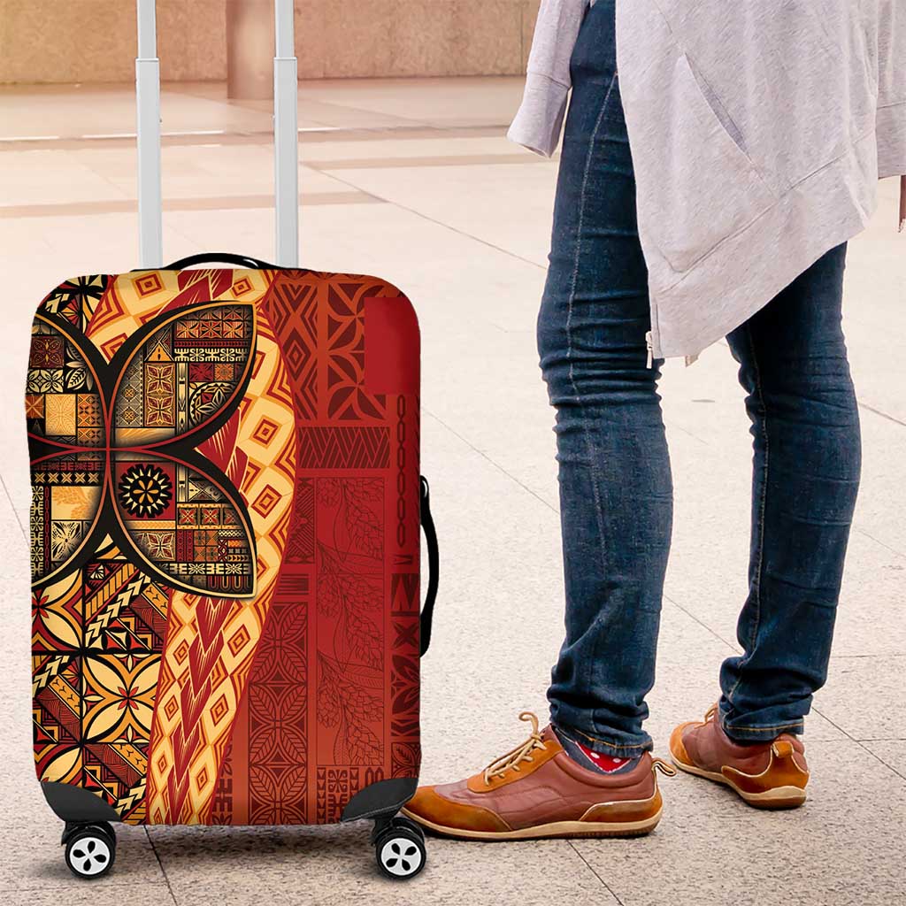 Samoan Pacific Tribal Flower Geometric Art Tattoos Luggage Cover Siapo Pattern Flame Sunset LT03 Red - Polynesian Pride