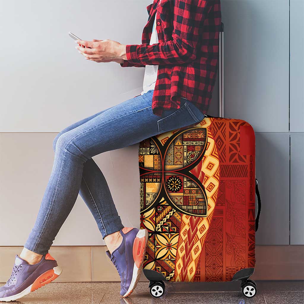 Samoan Pacific Tribal Flower Geometric Art Tattoos Luggage Cover Siapo Pattern Flame Sunset - Polynesian Pride