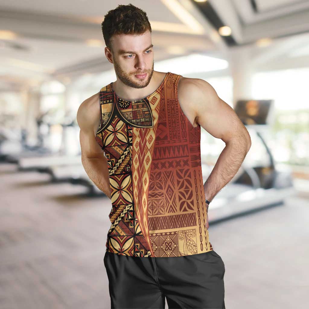 Samoan Pacific Tribal Flower Geometric Art Tattoos Men Tank Top Siapo Pattern Flame Sunset - Polynesian Pride