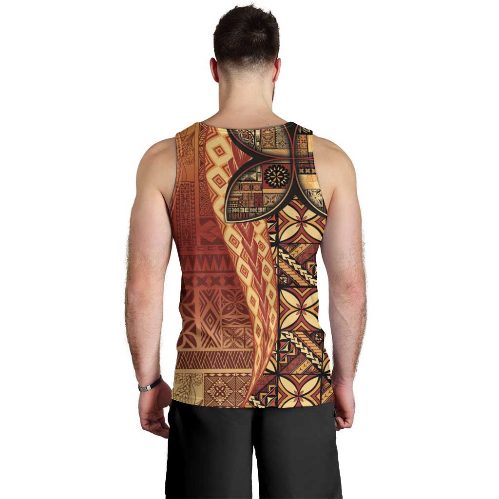 Samoan Pacific Tribal Flower Geometric Art Tattoos Men Tank Top Siapo Pattern Flame Sunset - Polynesian Pride